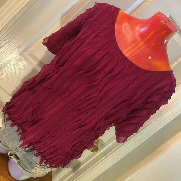 Sunny Taylor Women's Fuchsia Ruffle Blouse - Picture 1 of 12